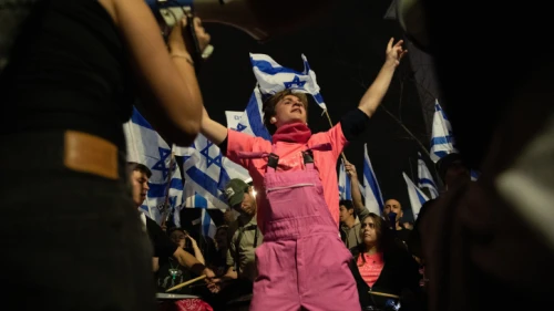 Israelis protest in Haifa against the Israeli government's planned judicial on March 26, 2023. Photo by Shir Torem/Flash90.
