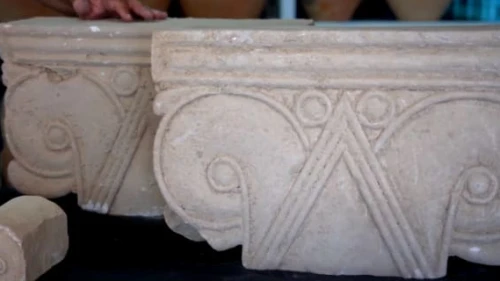 These proto-Aeolian capitals were among a collection of artifacts revealed by the Israel Antiquities Authority on Aug. 3, 2020 that were discovered amid the ruins of a First Temple-era palace in Jerusalem, overlooking the Old City. Credit: Israel Antiquities Authority.