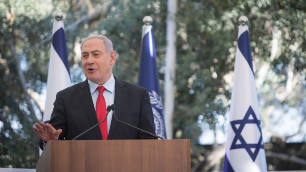 Israeli Prime Minister Benjamin Netanyahu speaks during an event honoring outstanding Israel Defense Forces’ reservists at the President's Residence in Jerusalem on July 1, 2019. Photo by Hadas Parush/Flash90.