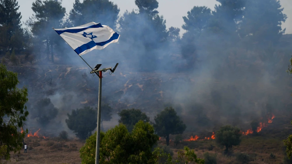 A large fire after missiles launched from Lebanon hit open areas in the Galilee, June 12, 2024. Photo by Ayal Margolin/Flash90.