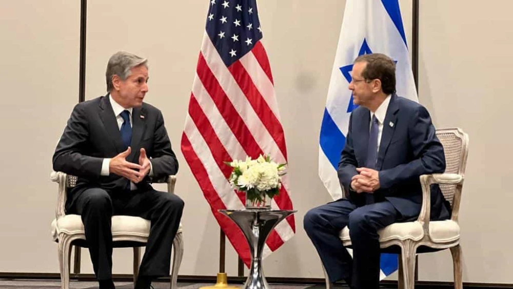 U.S. Secretary of State Antony Blinken (left) and Israeli President Isaac Herzog in Washington, D.C. on July 18, 2023. Credit: President's Spokesperson.