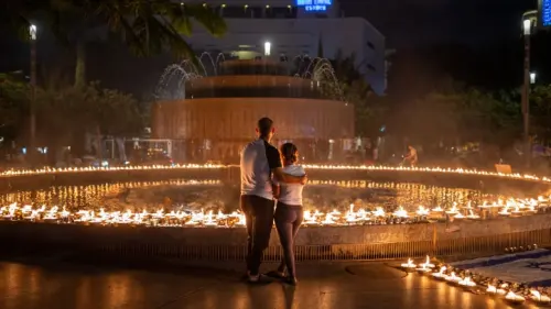 People gather and light candles to remember the Israeli victims of Hamas's Oct. 7 massacre, at Dizengoff Square in Tel Aviv, Oct. 12, 2023. Photo by Dor Pazuelo/Flash90.