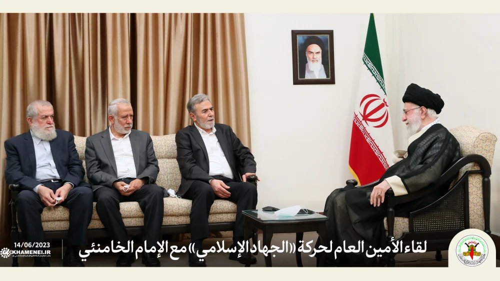 Iranian Supreme Leader Ali Khamenei hosts Palestinian Islamic Jihad leader Ziyad al-Nakhalah in Tehran, June 14, 2023. Source: Twitter.