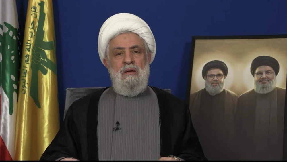 Hezbollah Secretary-General Naim Qassem in a televised address, Nov. 20, 2024. Source: Screenshot.