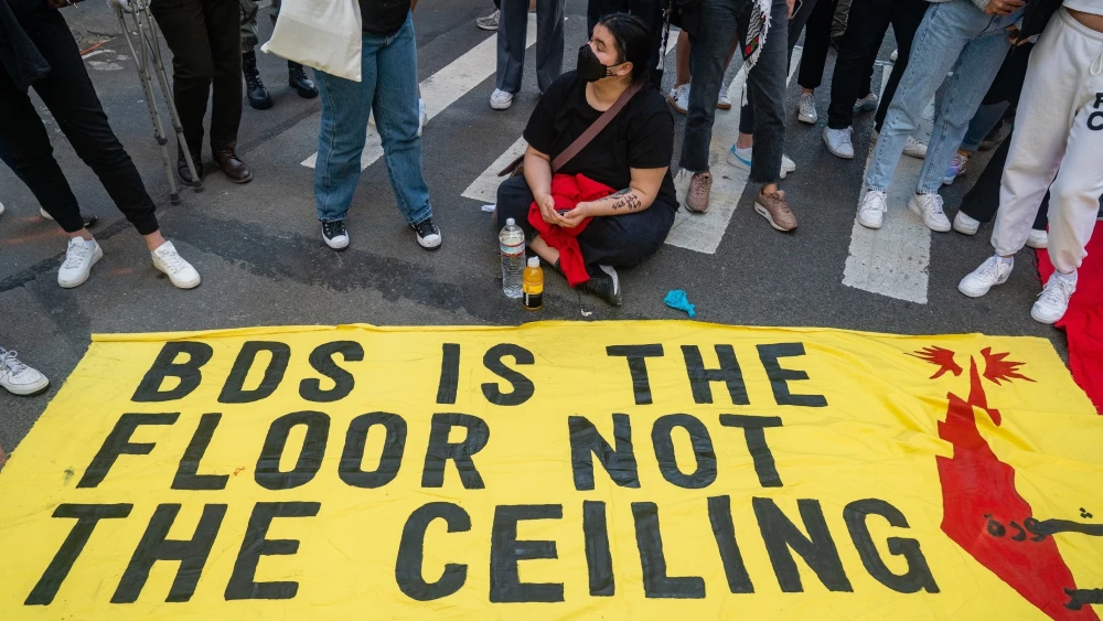 Pro-Palestine, anti-Israel BDS protesters hold a rally in New York during the fighting between Israel and Hamas in the Gaza Strip, May 15, 2021. Credit: Wirestock Creators/Shutterstock.