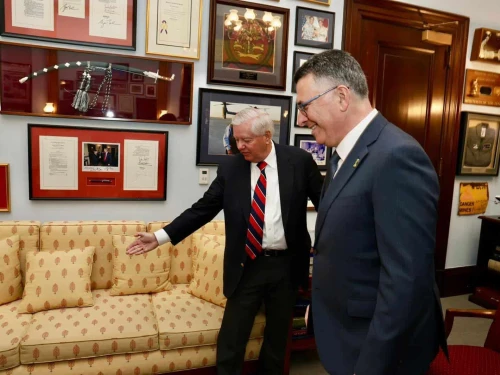 Israeli Foreign Minister Gideon Sa'ar and Sen. Lindsey Graham (R-S.C.) during a meeting on Capitol Hill, Dec. 9, 2025. Credit: Israeli Foreign Ministry.