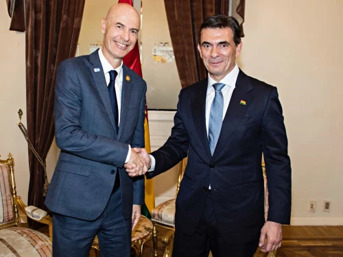 Eden Bar Tal, Israel’s Foreign Ministry chief, with Bolivian President Rodrigo Paz at the inauguration in La Paz, Nov. 8, 2025. Credit: Israel Foreign Ministry.