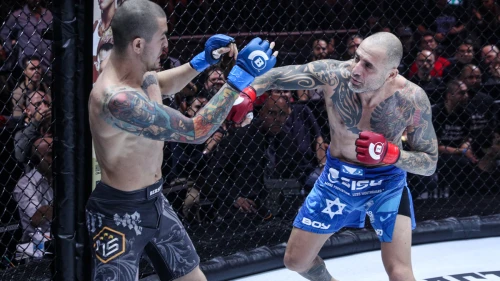 Israeli mixed martial-arts fighter Haim Gozali goes head to head against Arsen Faitovich. Credit: Courtesy.