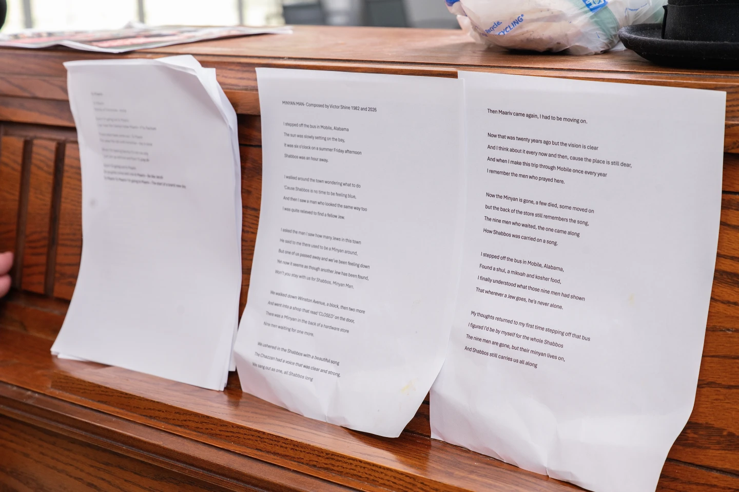 New 'Minyan Man' lyrics, on piano. Mobile, Ala. July 17, 2026. Credit: Courtesy Robin Meyerson.