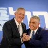 Benny Gantz and Yair Lapid of the Blue and White Party make a joint a statement in Tel Aviv on Feb. 21, 2019. Photo by Noam Revkin Fenton/Flash90.