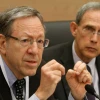 Canadian MP Irwin Cotler (left), an international law expert, speaks at a Knesset Foreign Affairs and Defense Committee meeting in Jerusalem alongside MK Nachman Shai on March 20, 2012. Photo by Miriam Alster/Flash90.
