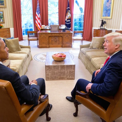 Two days after the U.S. presidential elections in 20016, President Barack Obama meets with president-elect Donald Trump in the Oval Office of the White House, Nov. 10, 2016. Credit: White House/Pete Souza.