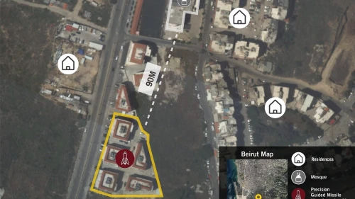 A map provided by the Israel Defense Forces detailing the location of an alleged Hezbollah arms depot in Beirut. Source: IDF Spokesperson's Unit.