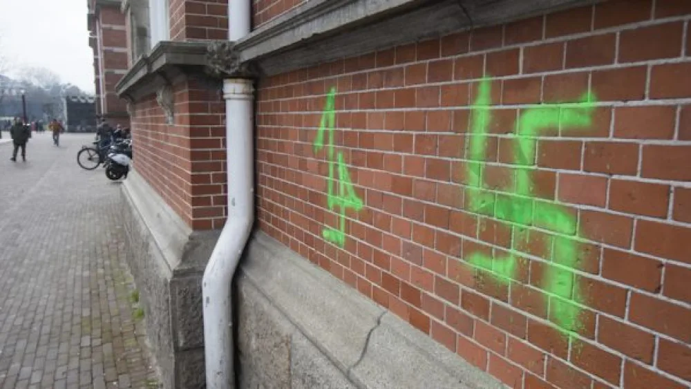 Swastikas and anti-Semitic graffiti on buildings in Amsterdam on Feb. 22, 2019. Credit: European Jewish Press.