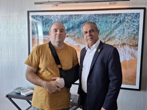 Ahmed al Ahmed, left, meets with Israeli Ambassador Amir Maimon in Sydney, Australia, Dec. 29, 2025. Source: @IsraelinOZ/X.