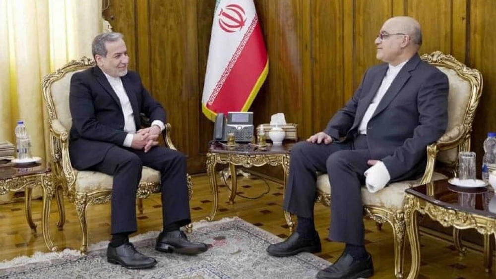 Iran's Ambassador to Lebanon Mojtaba Amani (r) meets with the Foreign Minister Abbas Araghchi in Tehran, Nov. 12, 2024. Credit: Mehr News Agency.