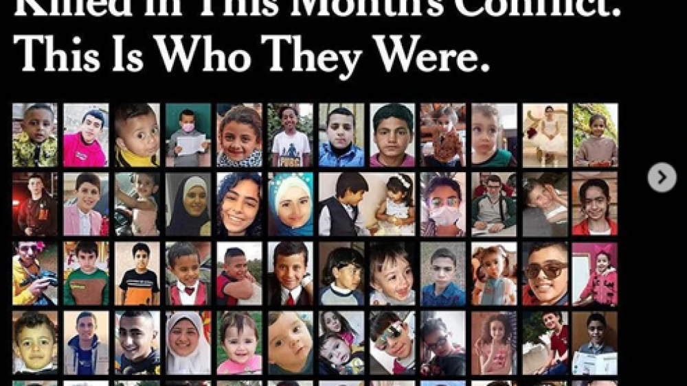 A viral graphic posted by “The New York Times,” with images of children allegedly killed by Israeli airstrikes in Gaza.