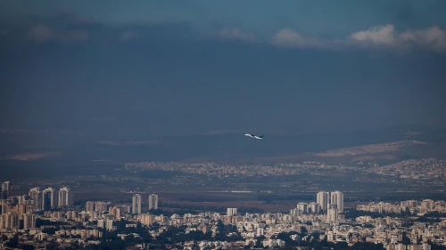 A plane takes off from Haifa Airport, Aug. 1, 2024. Photo by Chaim Goldberg/Flash90.