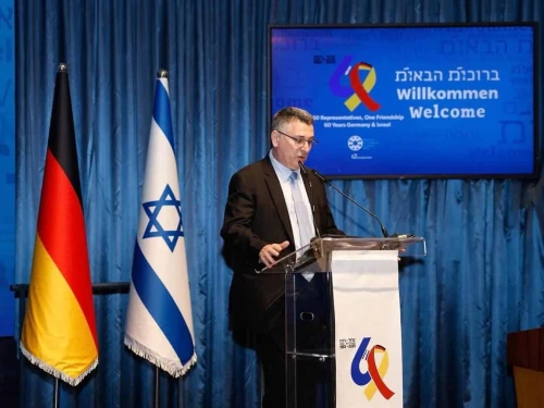 Israeli Foreign Minister Gideon Sa'ar addresses a visiting German delegation in Jerusalem on Nov. 16, 2025. Source: @IsraelMFA/X.