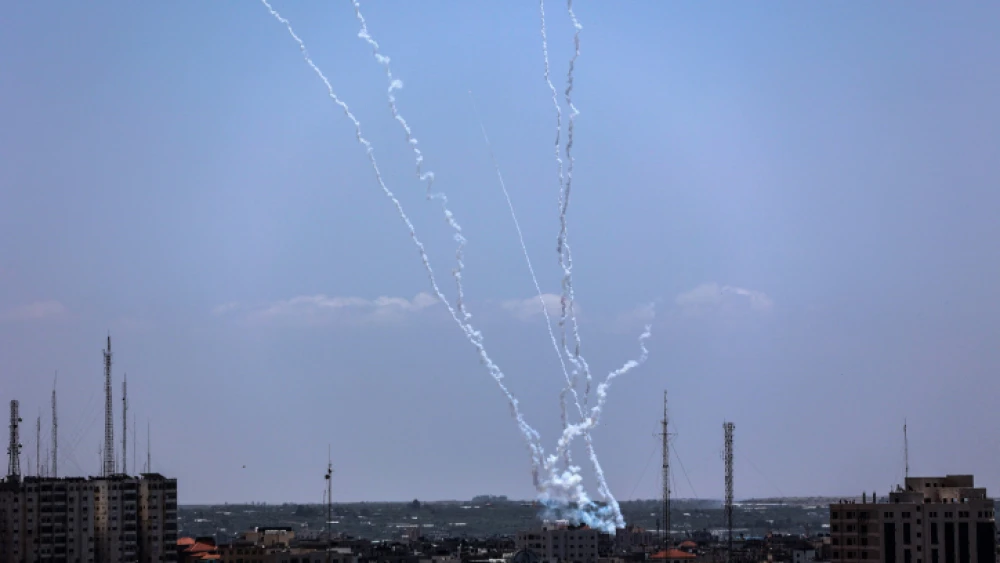 Terrorist groups launch rockets at Israel from the Gaza Strip, on May 13, 2023. Photo by Atia Mohammed/Flash90.