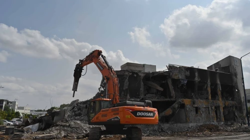 The police station in Sderot after it was destroyed following the invasion of Hamas terrorists and a battle that took place there on Oct. 7, 2023. Photo by Kobi Gideon/GPO.