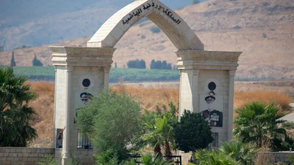 A Jordanian fence gate in Naharayim (Two Rivers) and Peace Park—a site adjacent to the Israel-Jordan border where the Yarmouk River flows into the Jordan River. Naharayim, Oct. 2, 2019. Photo by Kobi Richter/TPS.