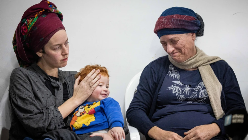 The family of terror victim Yehuda Dimentman give a press conference during the Shiva in Mevaseret Zion on Dec. 19, 2021. Photo by Yonatan Sindel /Flash90.