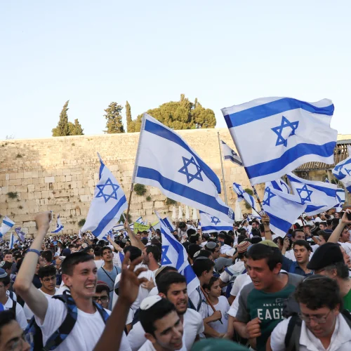 Jews celebrate Jerusalem Day at the Western Wall in the Old City, June 2, 2019. Photo by Noam Revkin Fenton/Flash90.