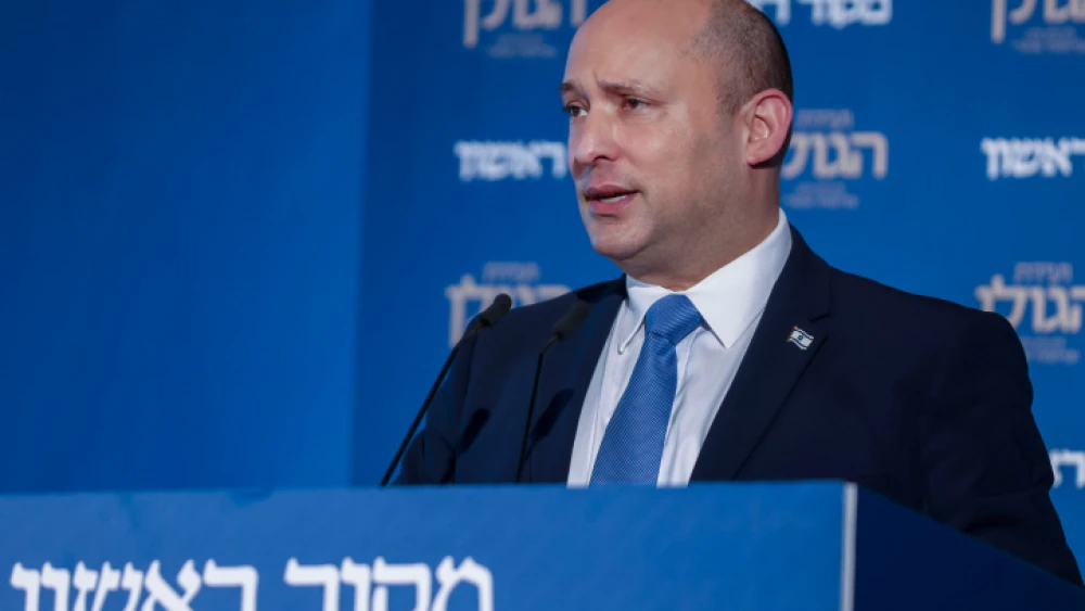 Israeli Prime Minister Naftali Bennett attends the Golan Heights Conference on Economics and Regional Development on Oct. 11, 2021. Photo by Olivier Fitoussi/Flash90.