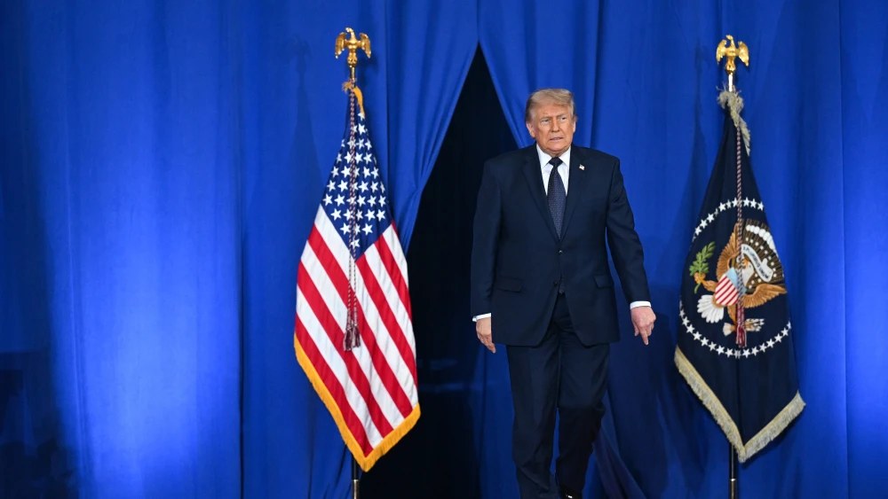 U.S. President Donald Trump arrives to deliver remarks during a campaign and economic policy event in the Eugene Levy Fieldhouse at SUNY Rockland Community College on May 22, 2026 in Suffern, New York. Photo by Roberto Schmidt/Getty Images.