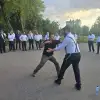 A guide trains rabbis in krav maga in Eindhoven, the Netherlands on July 22, 2025. Photo credit: RCE.