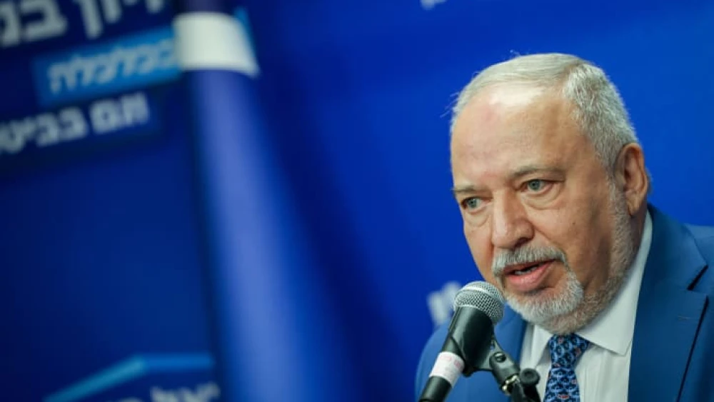 Israel Beiteinu Party chairman Knesset member Avigdor Liberman leads a faction meeting at the Knesset, on July 10, 2023. Photo by Chaim Goldberg/Flash90.