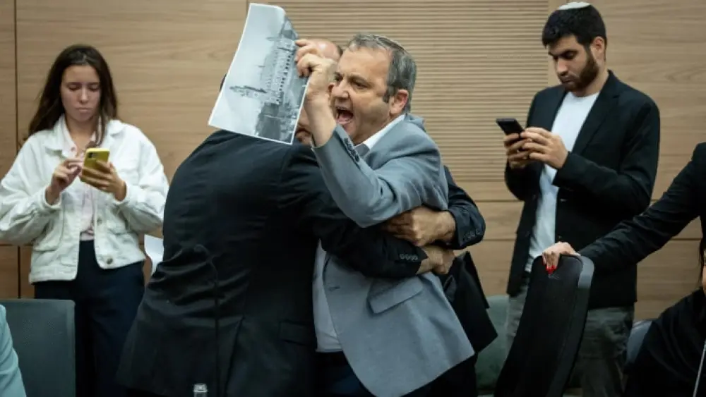 Knesset member Gilad Kariv reacts during a Constitution, Law and Justice Committee meeting and votes on parts of the judicial reform, at the Knesset, the Israeli Parliament in Jerusalem on July 19, 2023. Photo by Yonatan Sindel/Flash90.