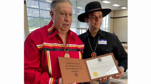 Northeast Alabama Cherokee Chief Larry Smith and Seth Penn. Credit: John Buhler/AITF.