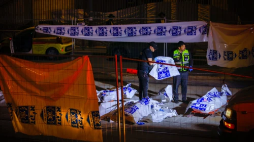 Israeli security and rescue forces at the scene of a terrorist shooting in Neve Yaakov, Jerusalem, Jan. 27, 2023. Photo by Olivier Fitoussi/Flash90.