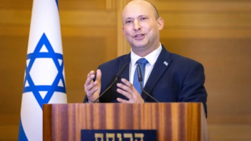 Then-Israeli Prime Minister Naftali Bennett holds a press conference at the Knesset, announcing he will not be running in the next election, June 29, 2022. Photo by Olivier Fitoussi/Flash90.