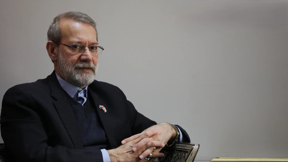 Iran’s Parliament Speaker Ali Larijani during a meeting with his Syrian counterpart in Damascus, Feb. 16, 2020. Photo by Louai Beshara/AFP via Getty Images.