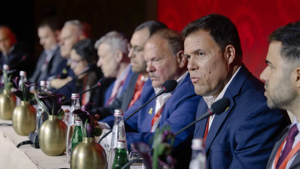 Jonathan Conricus, second from right, speaks at the JNS International Policy Summit in Jerusalem, Israel on April 25, 2025. Photo by Shahar Yurman/JNS.