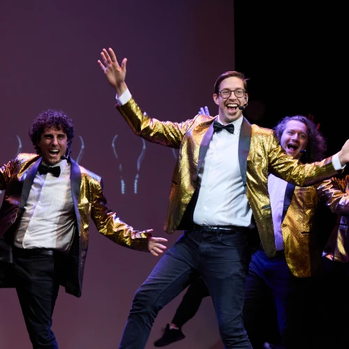 Lewberger comedy band (from left): Alex Lewis, Keith Habersberger, Hughie Stone Fish and Shaq Hester. Photo by Lisa Pavlova.