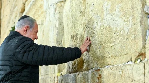 Israeli Prime Minister Benjamin Netanyahu visits the Western Wall in Jerusalem to mark the swearing in of his new government, Jan. 1, 2023. Photo by Kobi Gideon/GPO.