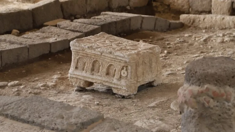 The Magdala Stone where it was uncovered. Photo by David Delgado