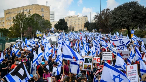 Israelis protest outside the Knesset in Jerusalem against the government's planned judicial overhaul, March 27, 2023. Photo by Arie Leib Abrams/Flash90.