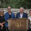 Israeli President Reuven Rivlin and his children at the Mount Herzl cemetery for the funeral of Nechama Rivlin, who passed away on June 4, one day before her 74th birthday on June 5, 2019. Photo by Hadas Parush/Flash90.