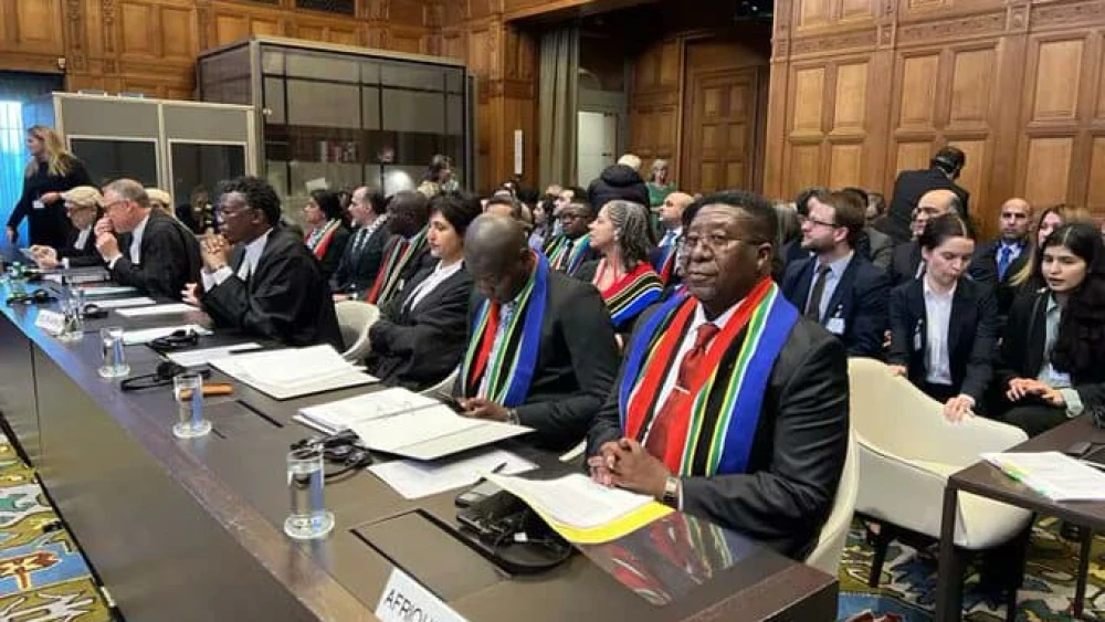 The South African delegation presents its case against Israel at the International Court of Justice in The Hague, Jan. 11, 2024. Source: X.