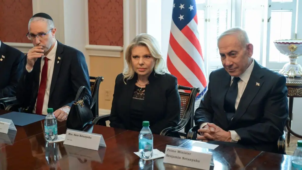 Israeli Prime Minister Benjamin Netanyahu and his wife, Sara Netanyahu, meet with leaders of the evangelical community in Washington, July 29, 2026. Photo by Ma'ayan Toaf/GPO.