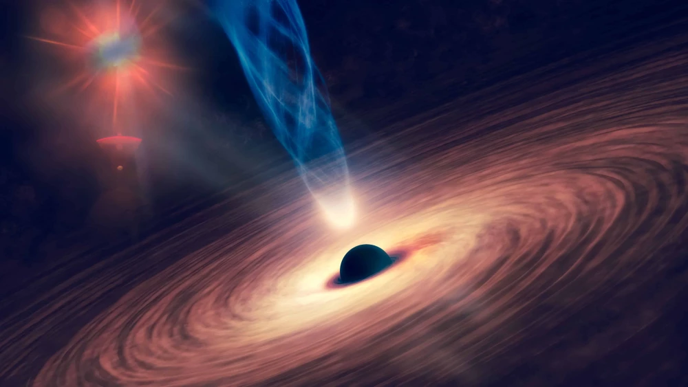 An abstract depiction of a black hole with a nebula. Elements of this image furnished by NASA. Credit: Elena11/Shutterstock.