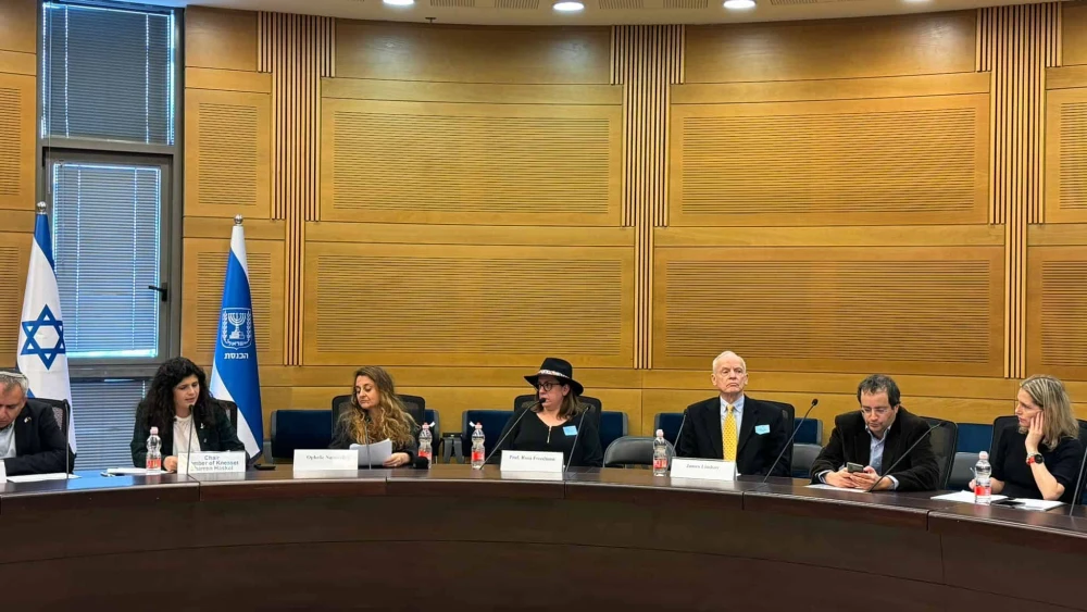 MK Sharren Haskel (second from left) chairs the Knesset Caucus: UNRWA: The Day After hearing in Jerusalem, on March 17, 2024. Credit: Courtesy.