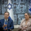 Israeli President Isaac Herzog and his wife, Michal, meet residents of Kibbutz Be'eri at the President's Residence in Jerusalem, Nov. 12, 2023. Photo by Yonatan Sindel/Flash90.