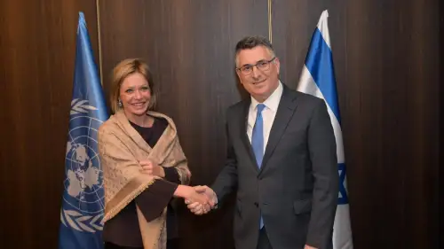 Israeli Foreign Minister Gideon Sa'ar meets Jeanine Hennis-Plasschaert, the U.N.'s special coordinator for Lebanon, at the Israeli Foreign Ministry in Jerusalem, March 9, 2026. Credit: MFA.