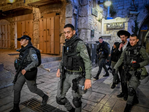 Israel Border Police officers patrol in Jerusalem's Old City during Ramadan, March 11, 2024. Photo by Arie Leib Abrams/Flash90.